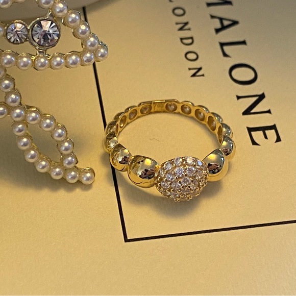 18K Real Gold Bubble Ring with Stone - Picture 2 of 16